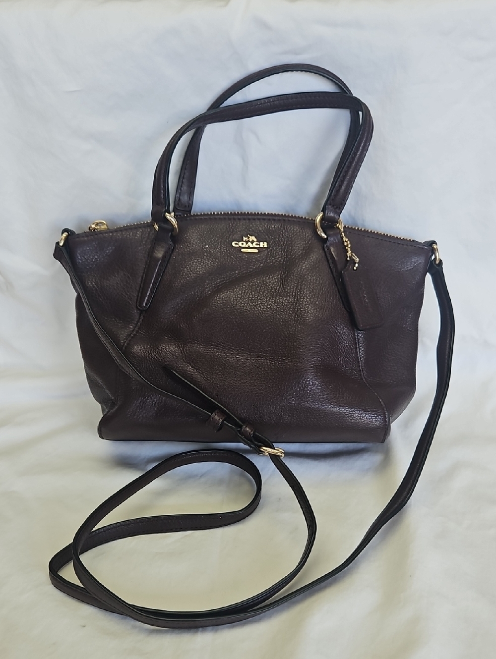 Coach Pebble Leather Satchel/Crossbody Bag in Burgundy